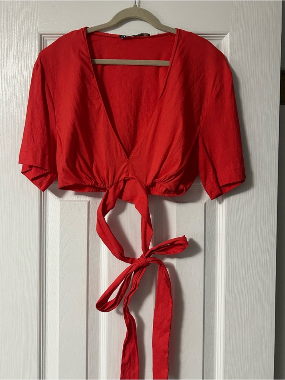 NWOT Zara Linen Blend Wrap Crop Top